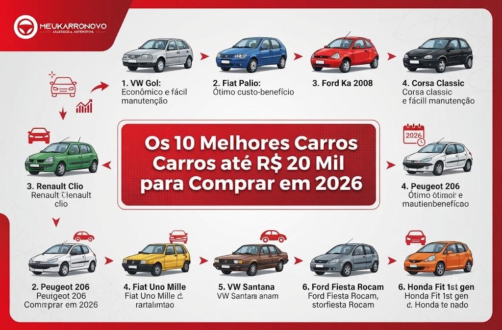 Os 10 Melhores Carros até R$ 20 Mil para Comprar em 2026