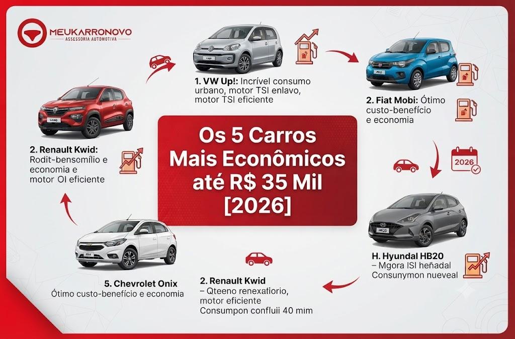 Os 5 Carros Mais Econômicos até R$ 35 Mil [2026]