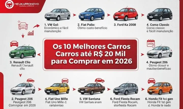 Os 10 Melhores Carros até R$ 20 Mil para Comprar em 2026